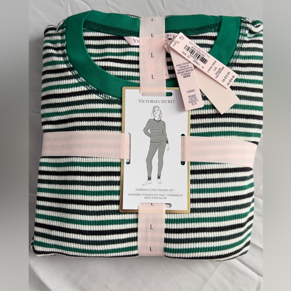 Victoria's Secret Green and Black Thermal Pajama Set BRAND NEW